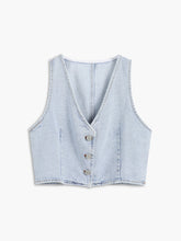 Button Down Denim Crop Vest